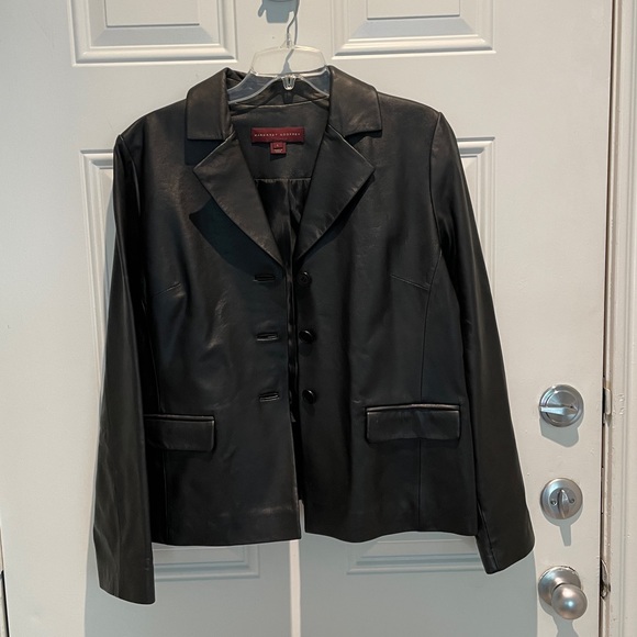 Vintage Margaret Godfrey 100% Leather Black Blazer Jacket Large, Like NEW Retro - Picture 11 of 14
